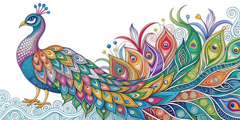 Fototapeta premium Adult Coloring Book Page: Abstract Peacock Line Art Doodle