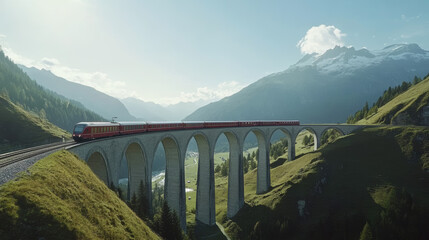 Fototapeta premium Train traveling on the bridge