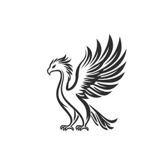 Fototapeta premium Stylized griffin illustration, black ink, wings spread, mythical creature.