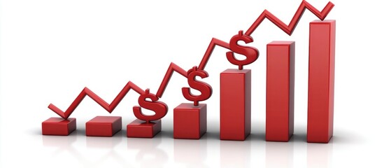 A visual representation of financial growth, featuring dollar signs and bar graphs illustrating an upward trend