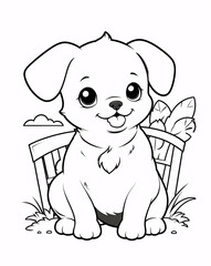 Fototapeta premium Charming Puppy Drawing in Line Art for Kids Fun and Creative Coloring Book with Simple Outlines