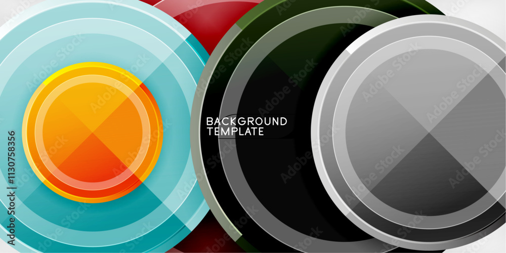Poster abstract background - multicolored circles, trendy minimal geometric design, vector illustration