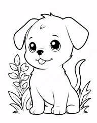 Fototapeta premium Cute and Playful Puppy Line Art for Children Fun Coloring Book with Easy to Color Outlines