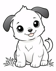 Fototapeta premium Easy Puppy Drawing in Line Art Style for Kids Coloring Book with Fun and Joyful Elements