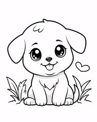 Obraz premium Fun and Playful Puppy Line Art Drawing for Kids Coloring Book with Charming and Simple Details