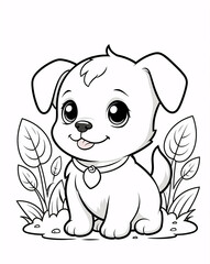 Fototapeta premium Fun Line Art Drawing of a Cute Puppy for Children Coloring Book with Simple Designs and Playful Vibes