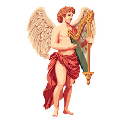 Obraz premium Minimal Love Symbol. Divine angel figure playing harp, showcasing beauty and grace Transparent Background