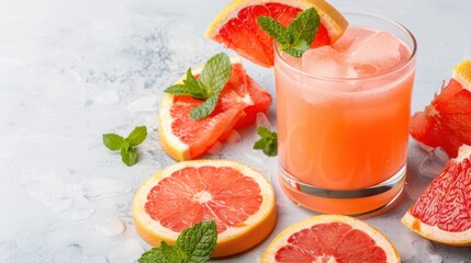 Refreshing grapefruit drink with mint and slices