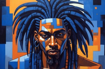 Colorful abstract artistic portrait painting of a black man, african culture.
