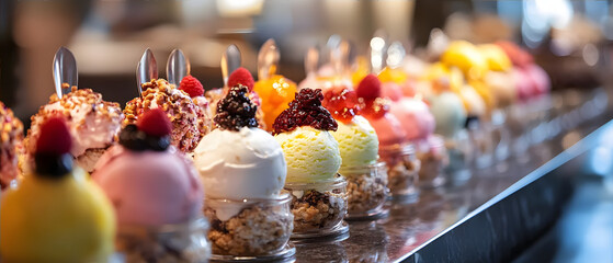 Premium Ice Cream Sundae Collection with Artistic Presentation against Dark Background
