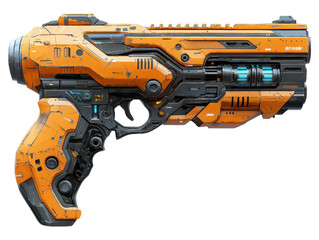 Fototapeta premium Futuristic Orange Sci-Fi Handgun Illustration with Intricate Details