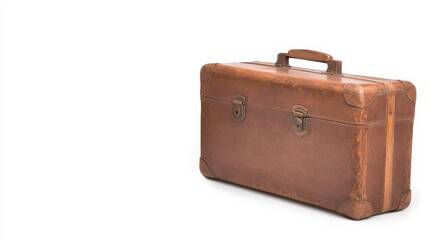 Vintage Brown Leather Suitcase Antique Travel Trunk Retro Luggage