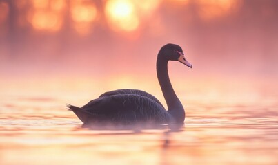 Fototapeta premium Striking Black swan with natural sunrise