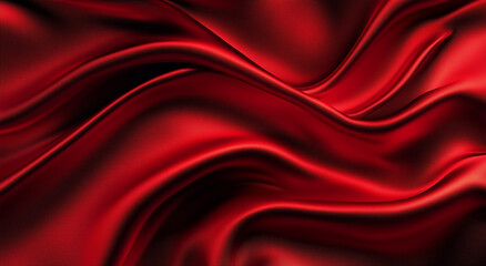 Obraz premium Top view burgundy silk satin fabric background with wavy folds. Valentine's Day or Christmas background texture for design of greeting cards, postcards, fashion, or jewelry products. 
