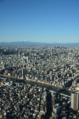 富士山と隅田川、東京スカイツリー天望デッキより