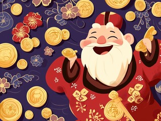 Generative AI Celebrations For Lunar New Year Online Shopping Red Background Cartoon Style