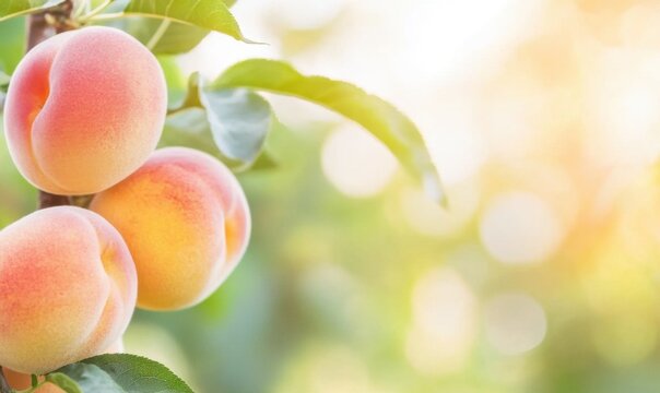 The peaches harvested in the vegetable field, with a blurred background and the quality of a single-lens reflex camera