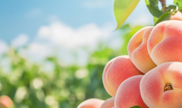 The peaches harvested in the vegetable field, with a blurred background and the quality of a single-lens reflex camera