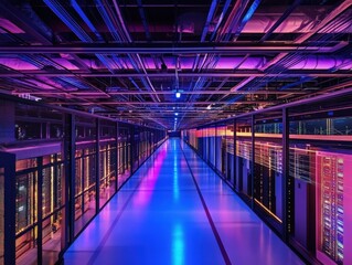 Fototapeta premium futuristic data center with colorful lighting and server racks