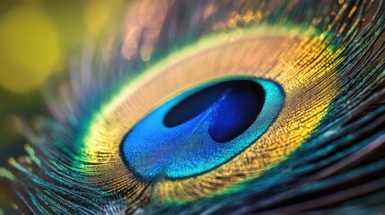 Obraz premium Vibrant peacock feather, iridescent blues and golds.