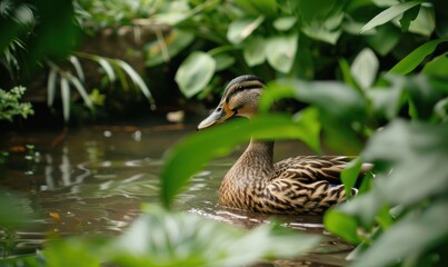Obraz premium Wild Duck in Lush Garden - Nature Photography for Posters, Prints, Cards