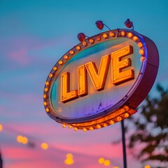 vibrant live music sign at sunset