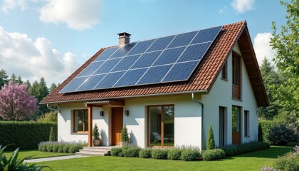 Fototapeta premium House with solar panels on the roof