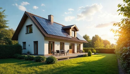 Obraz premium House with solar panels on the roof