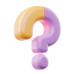 3D icon of yellow purple question isolated on transparent background cutout
