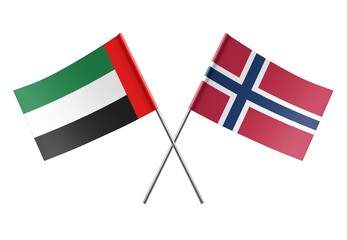  Crossed Norway and United Arab Emirates flags. Official colors. Correct proportion. Poster design....