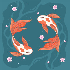 a couple of koi fish in the water illustration