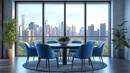Obraz premium Contemporary City Skyline: Modern Meeting Space with Urban Views