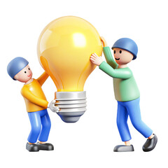 people Changing Light Bulbs  3d  cartoon style illustration 