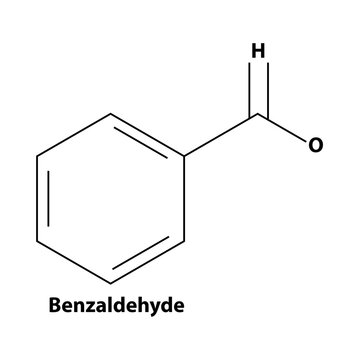 Benzaldehyde. chemistry Organic compound. black line vector 2d shape