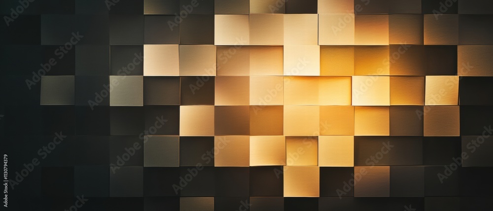 Poster abstract matrix of glowing pixels creating unique patterns in soft lighting and warm tones