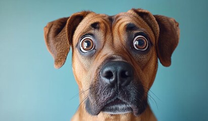 Obraz premium A brown dog with big eyes is staring at the camera