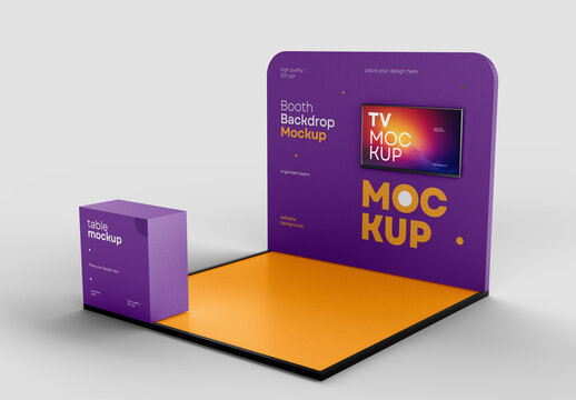 Booth Backdrop Stand Mockup &ndash; AI-Generated Design for Trade Shows, Exhibitions, and Branding with Editable Background