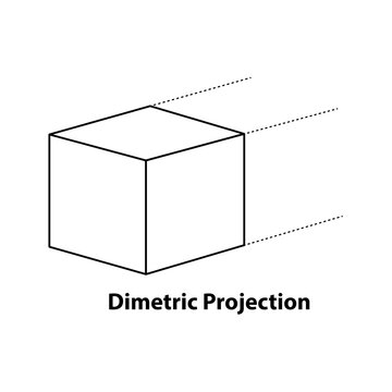 Dimetric Projection. black line vector 2d geometric shape