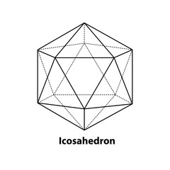 Icosahedron shape. mathematics black line vector 2d geometric shape