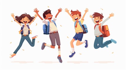 Energetic School Children Jumping Landing Page Design