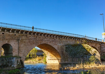 The Arab Bridge, highlighting its Andalusi and Castilian architectural structure. Castilla la Mancha, Guadalajara, Spain.