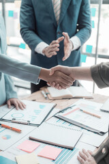 business people shaking hands End of meeting, business etiquette, merger concept Completing the...