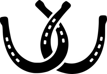 Two connected horseshoes  Silhouette in white background