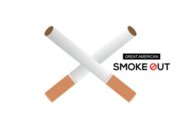 Great American Smokeout is an annual intervention event on the third Thursday of November by the American Cancer Society. Poster, card, banner,and.