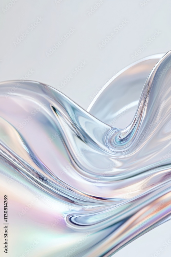 Poster abstract close-up of a liquid blob shape with iridescent effect, creating a wavy and flowing pattern