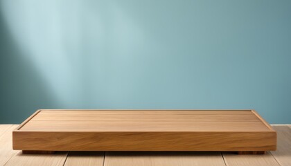 Wooden Platform with Blue Background for Product Display Montage, Product Photography