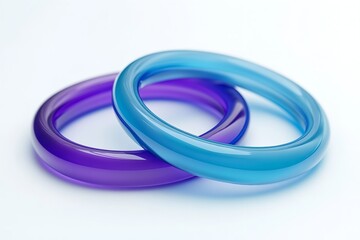 Naklejka premium 3D render of abstract rings in blue and purple. Generative Ai