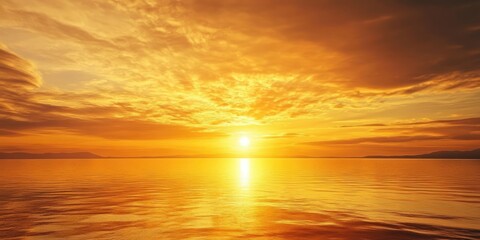 Fototapeta premium Golden_sunset_reflecting_on_the_serene_lake_creating_a_breathtaking_scene_of_golden_hues_over_the_calm_waters_showcasing_the_beauty_of_a_golden_sunset_by_the_lake