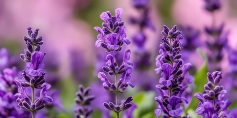 Obraz premium Closeup_of_vibrant_purple_flowers_specifically_salvia_officinalis_showcasing_their_beauty_in_a_lush_garden_The_salvia_officinalis_flowers_add_a_striking_touch_to_any_garden_setting