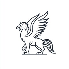Obraz premium Line art illustration of a griffin, a mythical creature with the head and wings of an eagle and the body of a lion. (1)